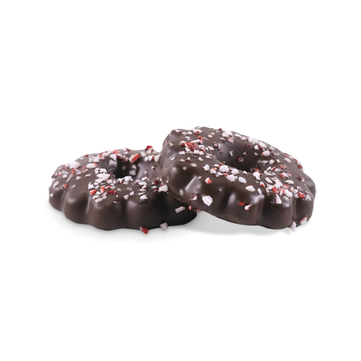 Buttery cookie dipped in dark chocolate sprinkled with crushed peppermint.